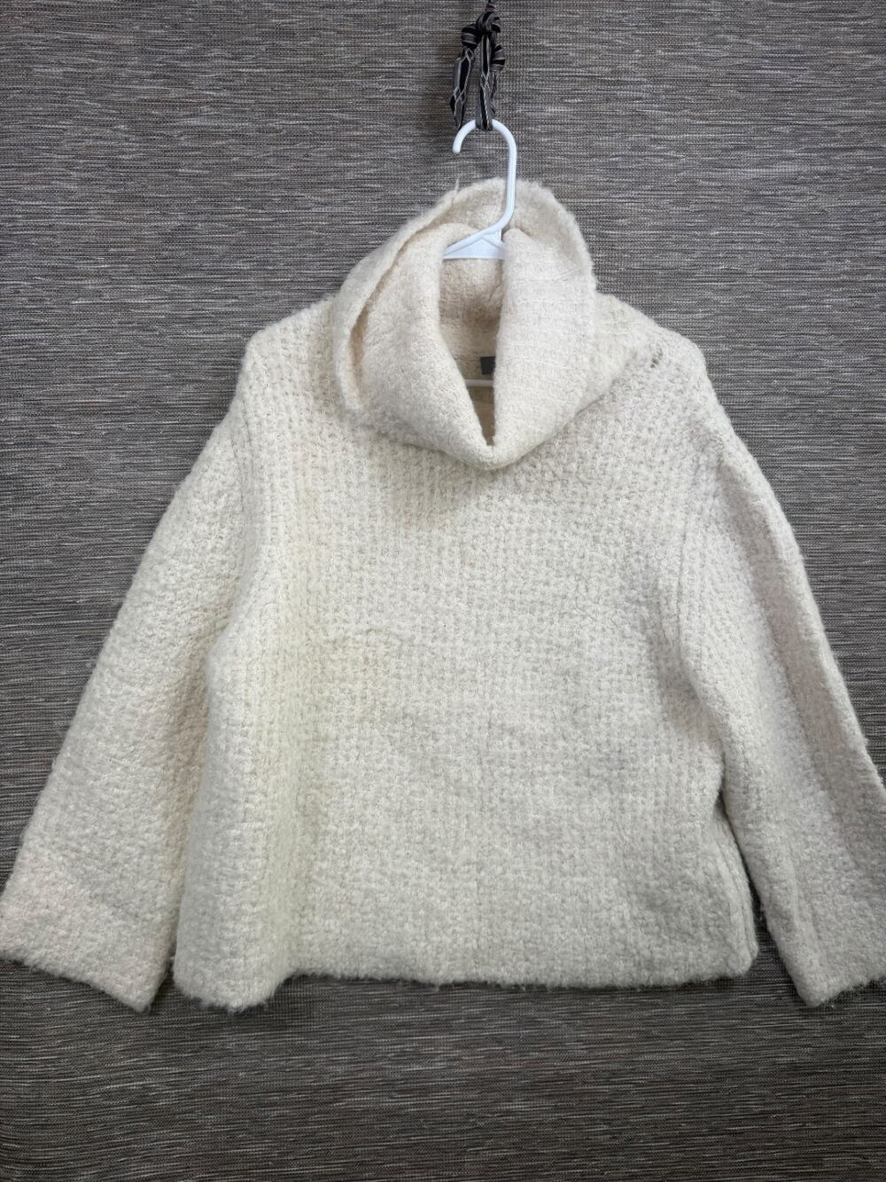 Theory Long Sleeve Cowl Neck Wool Blend Fuzzy Knit Boxy Sweater Size S Cream